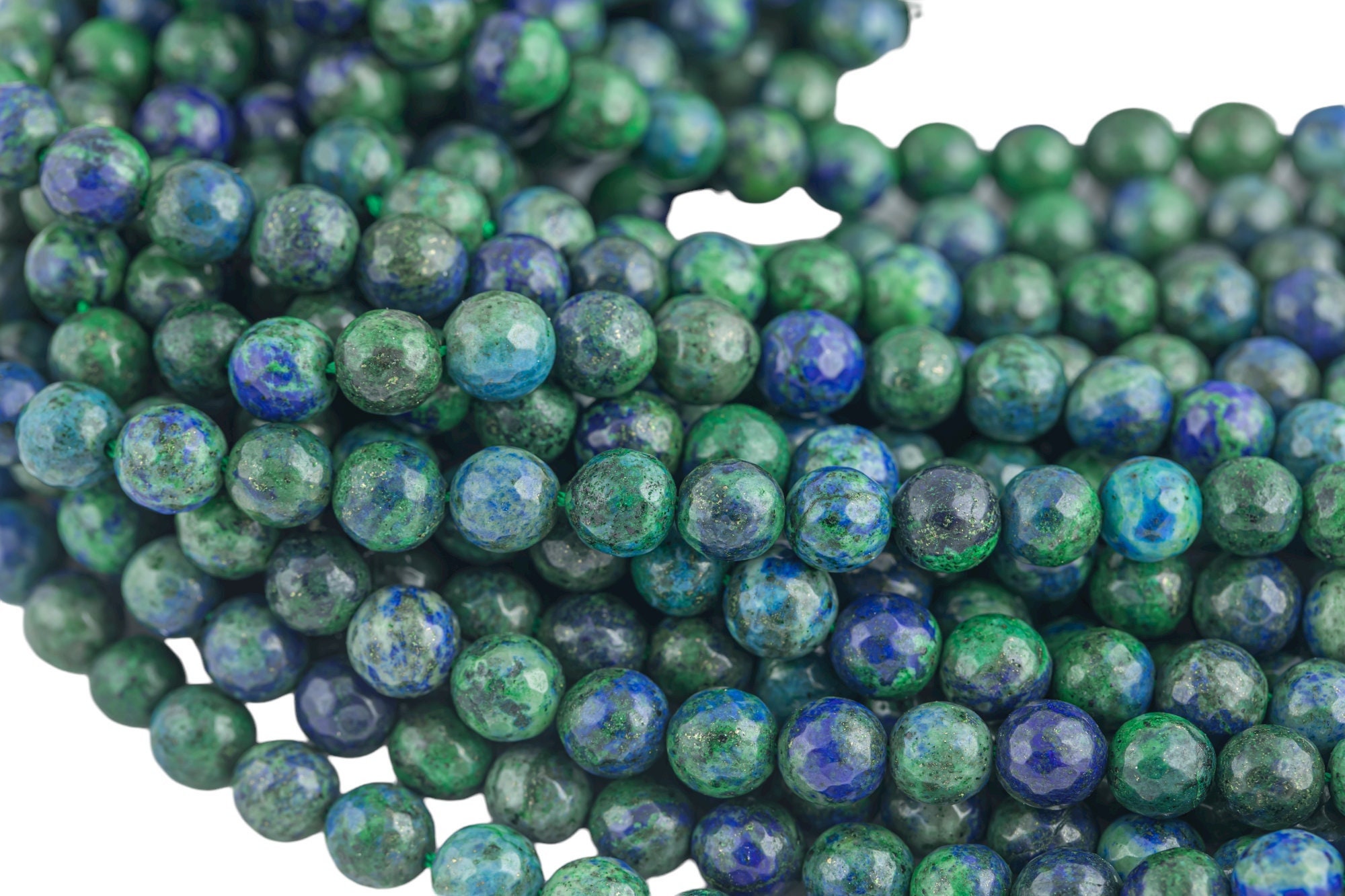 Natural Chrysocolla - No Dye - High Quality In Faceted Round- 6mm, 8mm, 10mm, 12mm, 14mm- Full 16 Inch Strand Gemstone Beads
