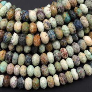Natural Peruvian Chrysocolla Turquoise Faceted Rondelle Beads 9mm 10mm 15.5" Strand