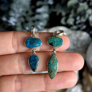 Chrysocolla 2 Stone Dangle Necklace, .925 Sterling Silver