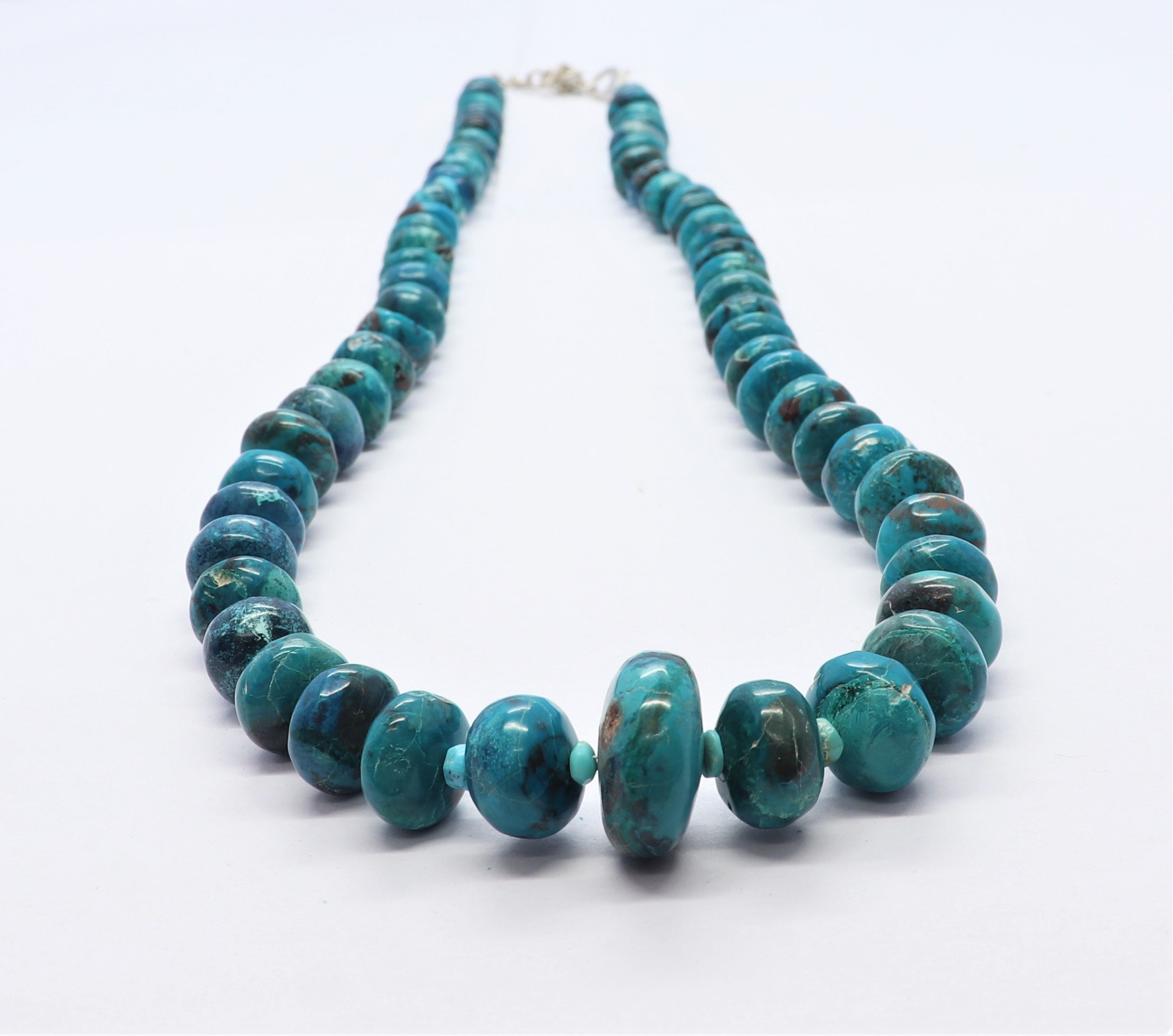 Aaa Natural Chrysocolla Smooth Rondelle Shape Beads, Plain Chrysocolla Beads, 9-17 Mm Chrysocolla Beads, 20 Inch Smooth Chrysocolla Necklace