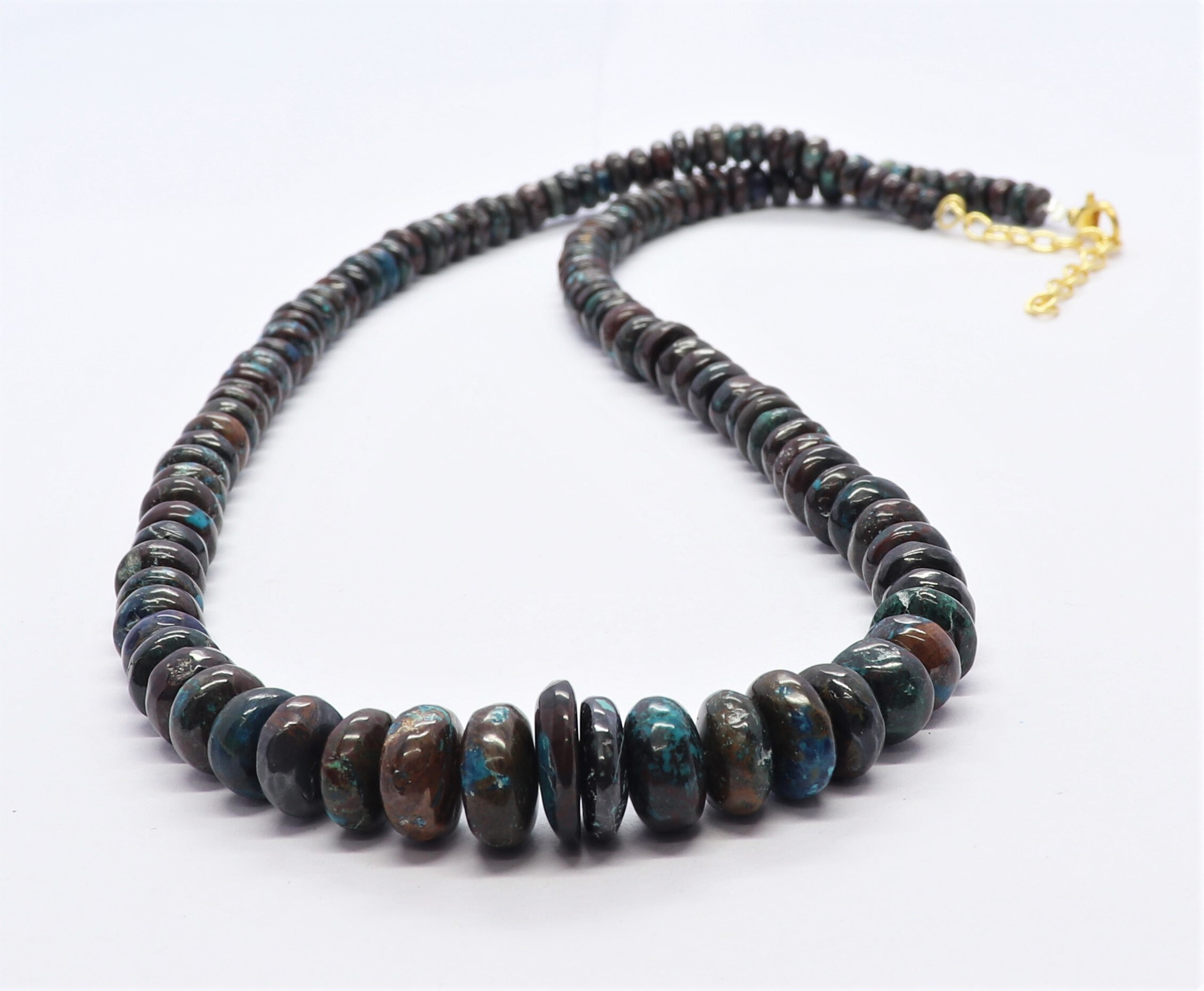 Aaa Natural Chrysocolla Smooth Rondelle Shape Beads, Plain Chrysocolla Beads, 5.5-12 Mm Chrysocolla Beads, 18" Smooth Chrysocolla Necklace