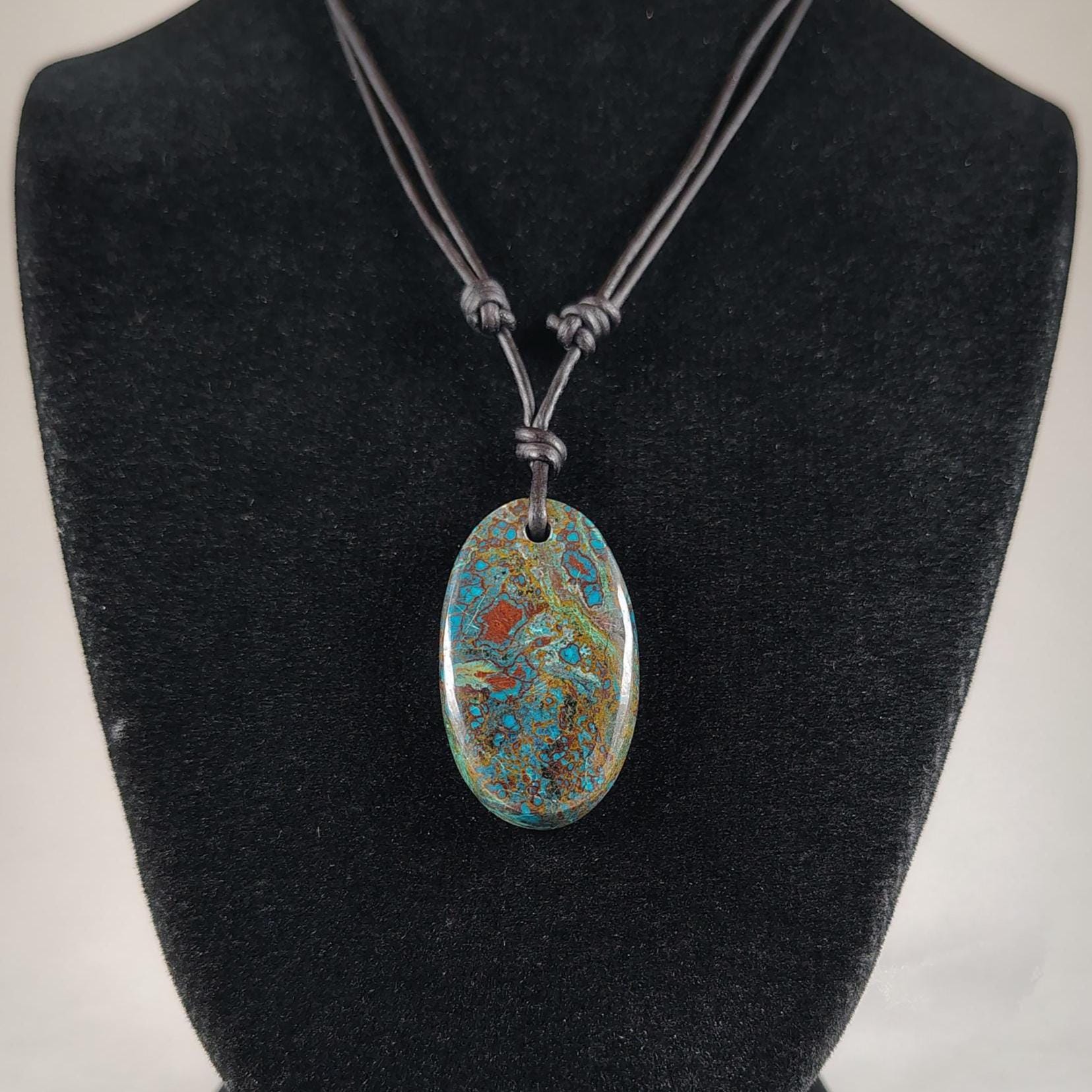 Chrysocolla Adjustable Leather Necklace Handmade By Chris Hay