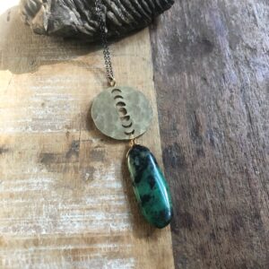 African Chrysocolla And Brass Layering Necklace
