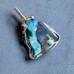 Agatized Chrysocolla In Copper {indonesia} Silver Wire Wrapped Necklace Very Rare Handmade