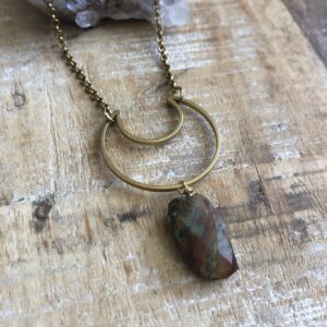 Chrysocolla And Brass Moon Necklace