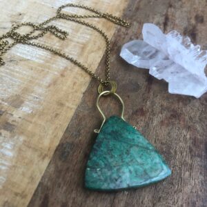 Chrysocolla And Hammered Brass Statement Necklace