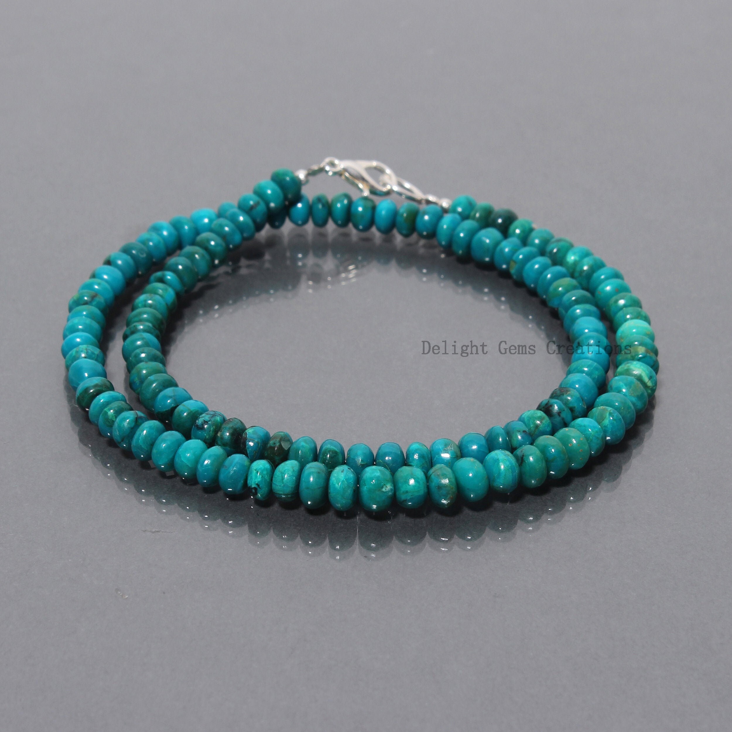 Chrysocolla Beaded Necklace, 925 Silver Clasp, Gemstone Jewelry Chrysocolla Beaded Necklace, 925 Silver Clasp, Gemstone Jewelry