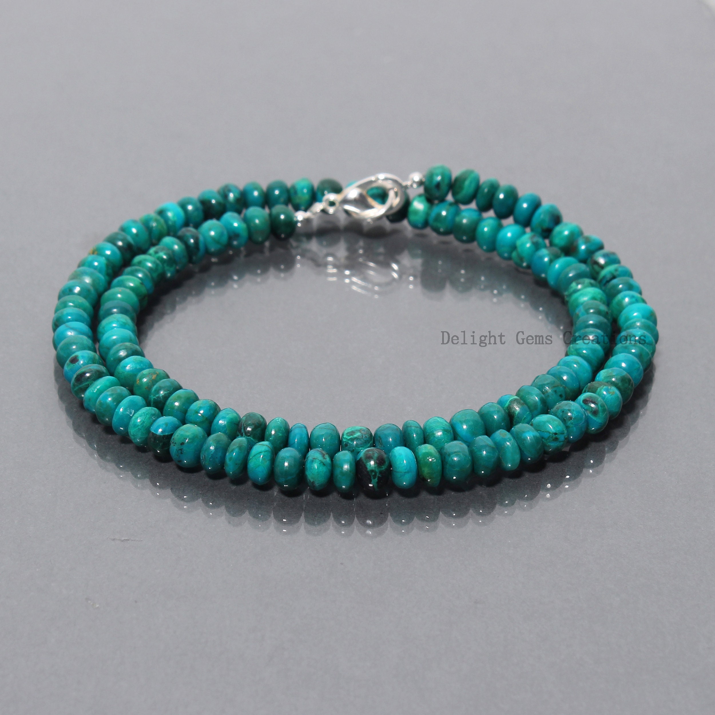 Chrysocolla Beaded Necklace, Green-blue Rondelle Gemstone Chrysocolla Beaded Necklace, Green-blue Rondelle Gemstone