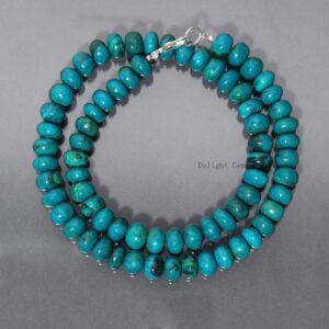 Blue Chrysocolla Beaded Necklace, 8mm Rondelle Gemstone, Silver Clasp