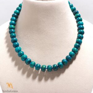 Blue Chrysocolla Necklace, Hand Knotted 14-15mm Smooth Rondelle Beads Large Natural Teal Gemstone Statement Choker, Throat Chakra Gift, Luxe
