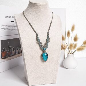 Blue Chrysocolla Macrame Necklace Genuine Natural Grade Aaa Chrysocolla Necklace Gemstone Neckalce(95934)