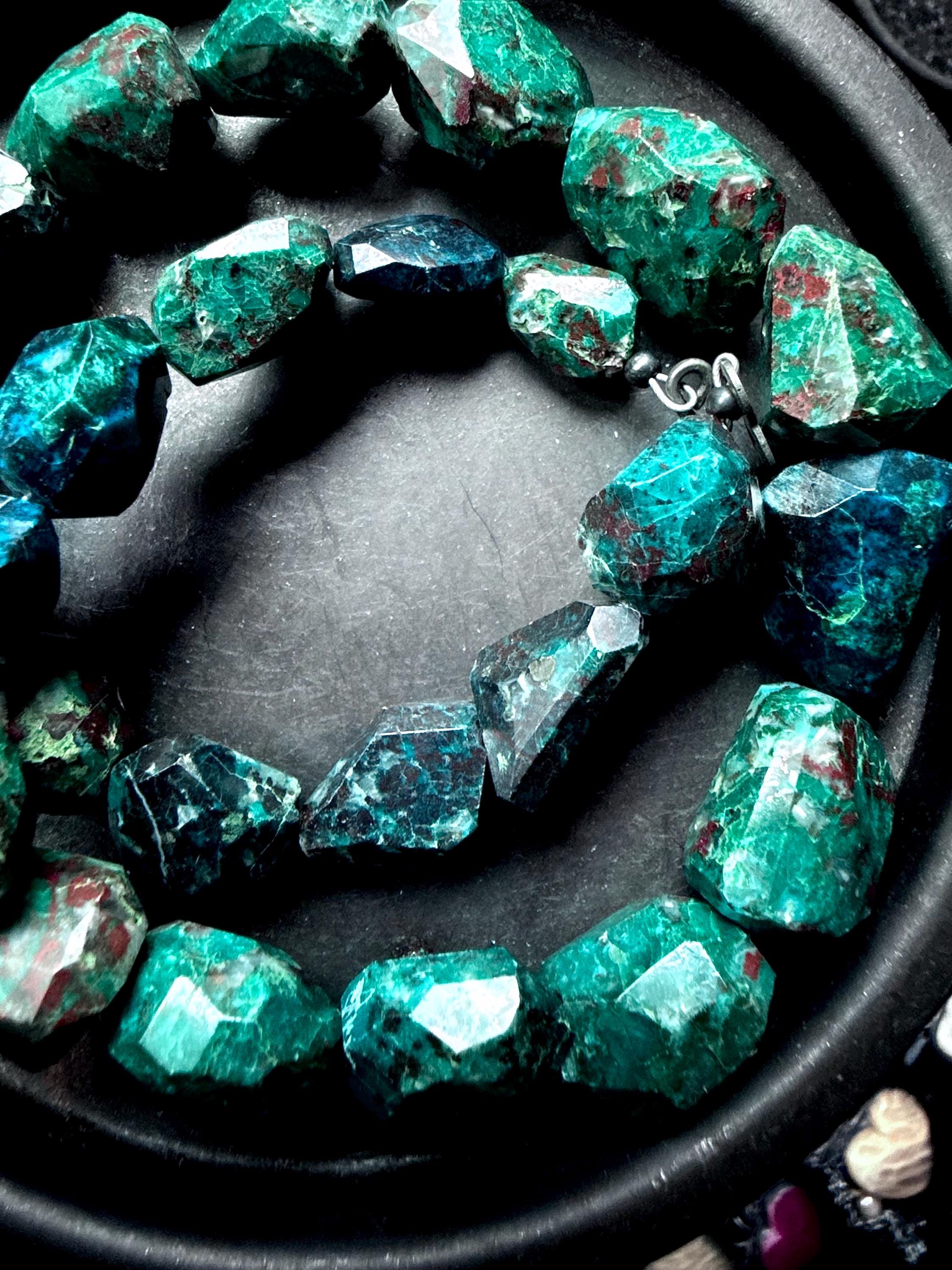 Chrysocolla Necklace, Chunky Stone Necklace, Blue Green Stone Necklace, Statement Necklace