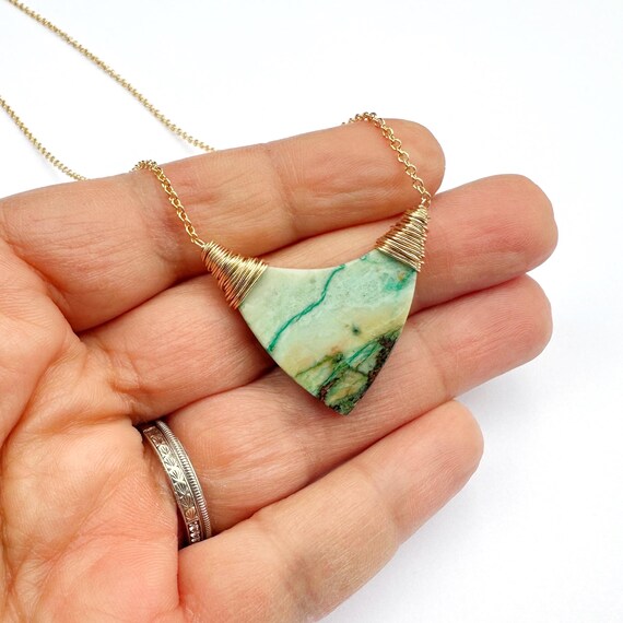 Colorful Chrysocolla Natural Gemstone Necklace, Gold Filled Jewelry, Handmade In Seattle Mrs Robinsons Affair Gift For Her Ready To Ship