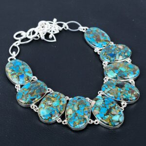 Copper Chrysocolla Necklace: Handmade 925 Sterling Silver, Adjustable Chain
