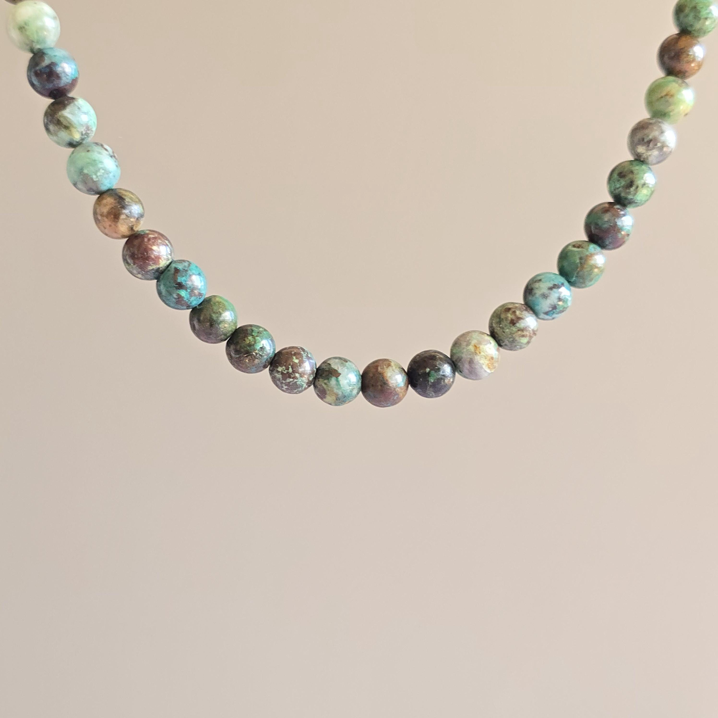 Chrysocolla Crystal Choker: 16 Inch Handmade Gemstone Beaded Necklace