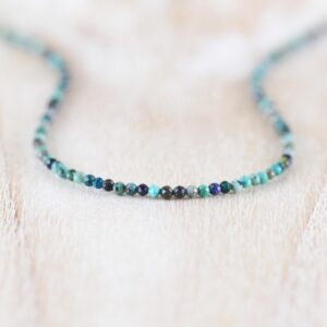 Chrysocolla Delicate Beaded Necklace In Sterling Silver, Gold Or Rose Gold Filled, Dainty Gemstone Choker, Long Layering Necklace For Women