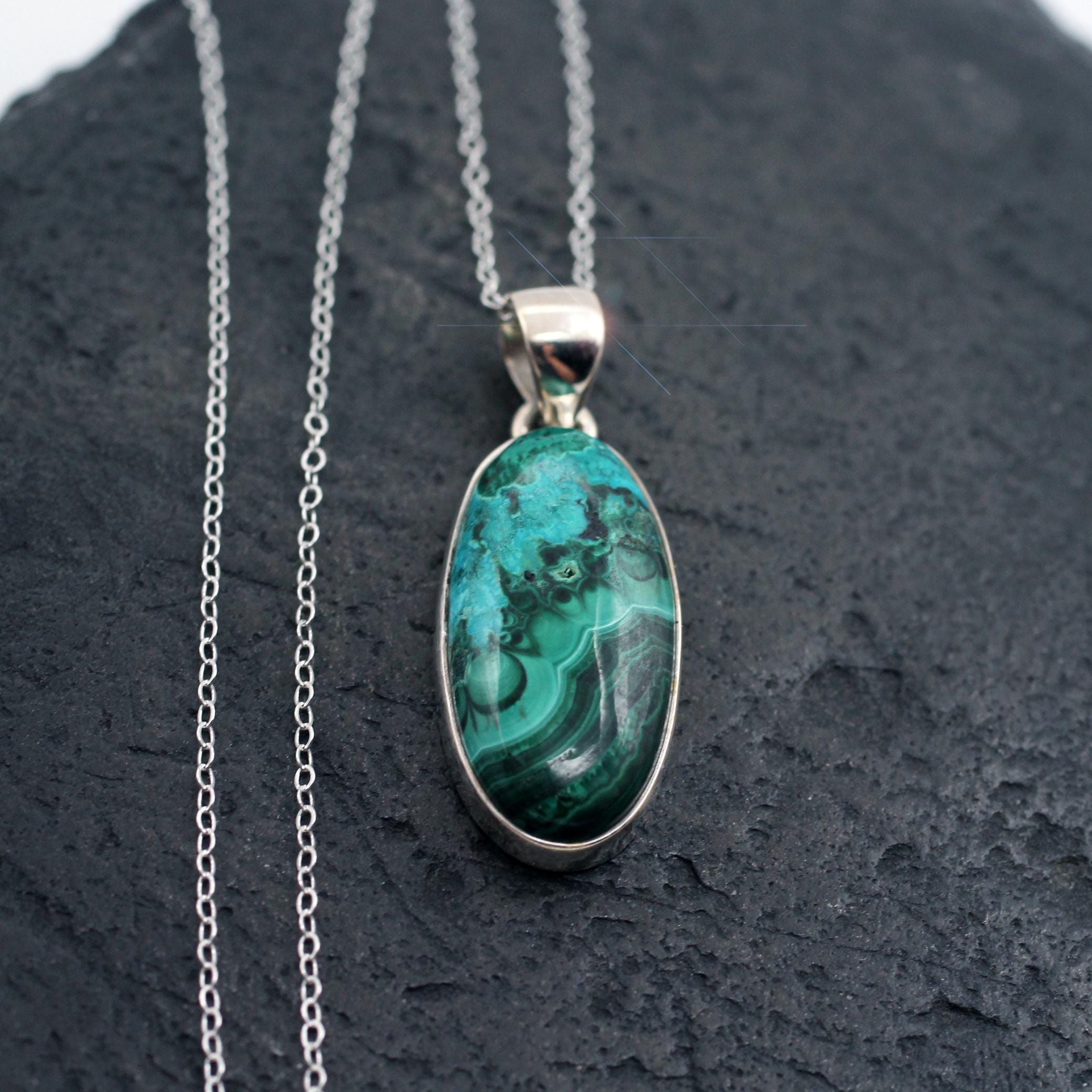 Dreamscape - Beautiful Natural Chrysocolla And Malachite Sterling Silver Necklace