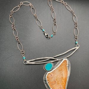 Fossilized Palm Root And Druzy Chrysocolla Statement Necklace