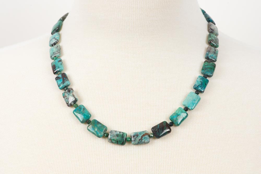 Chrysocolla Gemstone Necklace, Blue Green Natural Stone Choker - Handmade Gemstone Jewelry