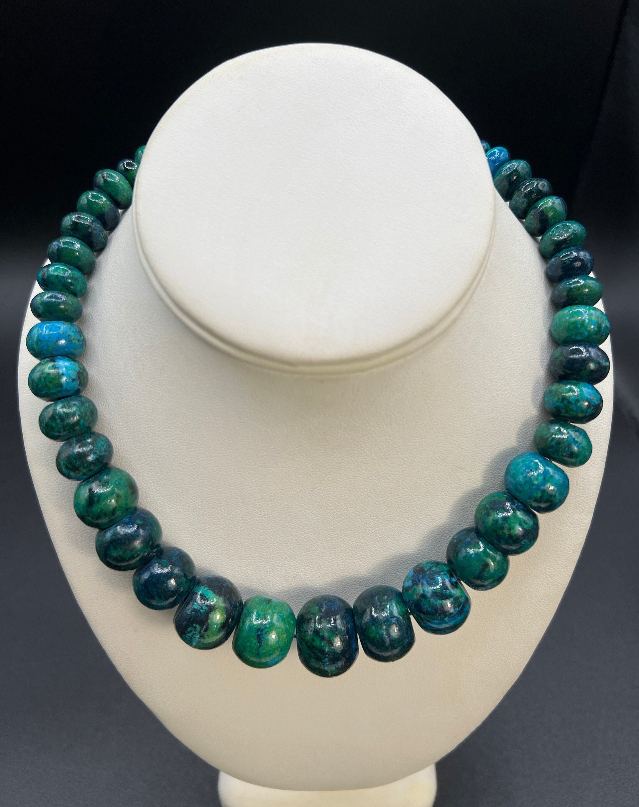 Chrysocolla Necklace, Genuine Natural Green Rondelle Beads, Custom Made Toggle Clasp