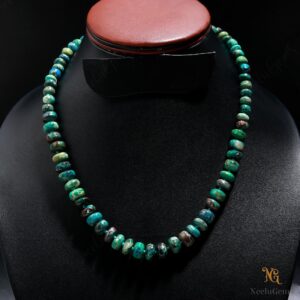 Chrysocolla Necklace, Hand Knotted Natural Gemstone Jewelry, Teal Blue Green Chrysocolla Silk Strand, Throat Chakra Choker, Artisan Gift