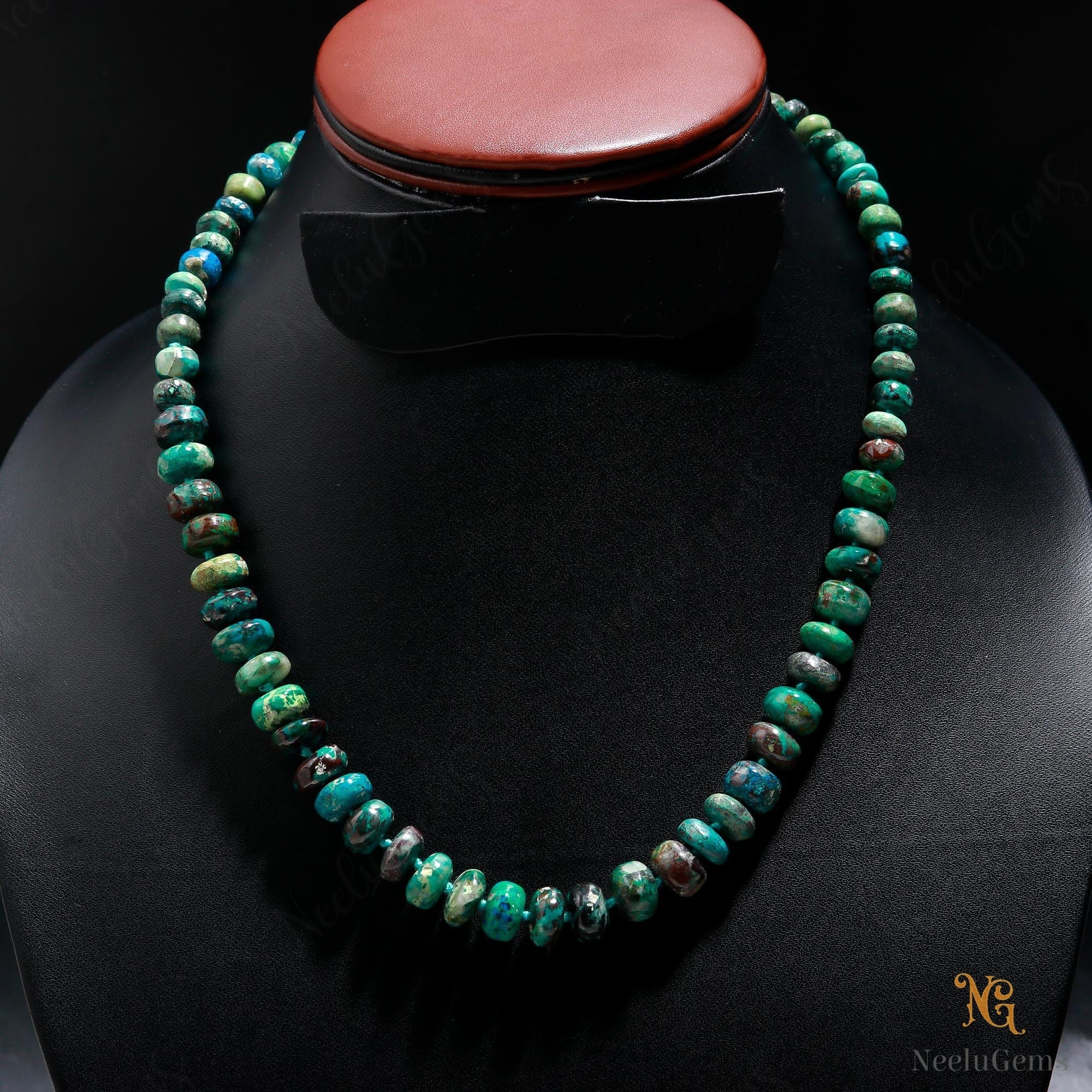 Chrysocolla Necklace, Hand Knotted Natural Gemstone Jewelry, Teal Blue Green Chrysocolla Silk Strand, Throat Chakra Choker, Artisan Gift