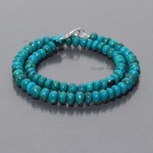 Handmade 7-8mm Chrysocolla Beaded Necklace, Sterling Silver Clasp