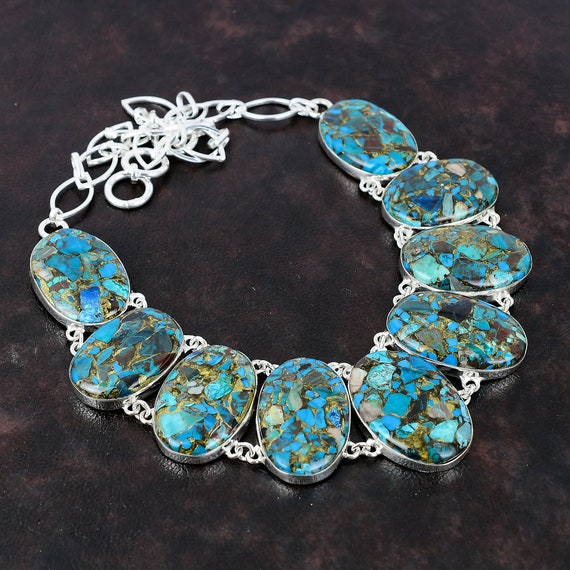 Handmade Copper Chrysocolla Necklace: Sterling Silver Adjustable Chain