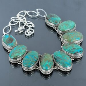 Handmade Chrysocolla Necklace: Vintage 925 Sterling Silver Adjustable Chain