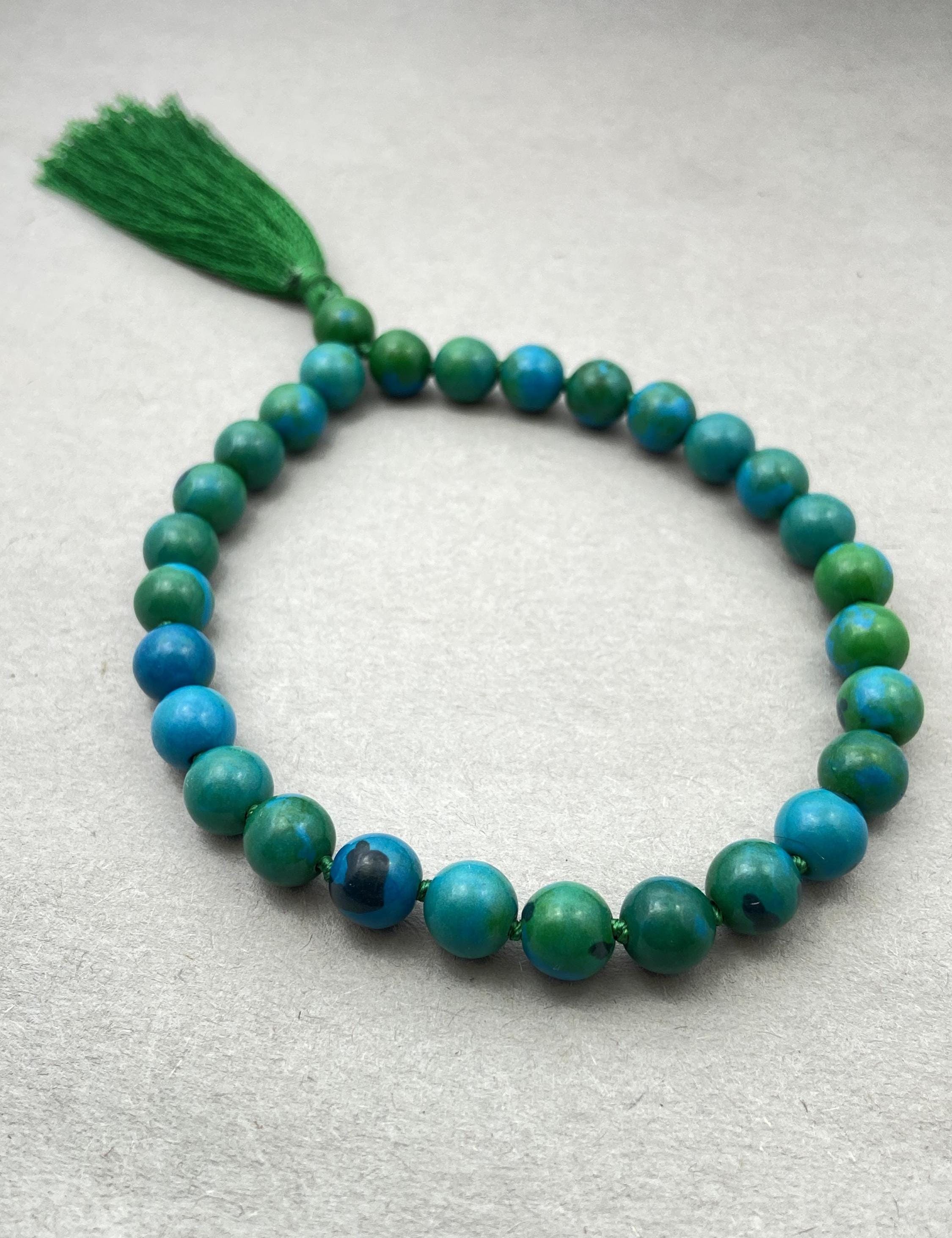 Chrysocolla Mala Necklace: 27 Hand Knotted Beads For Yoga Meditation