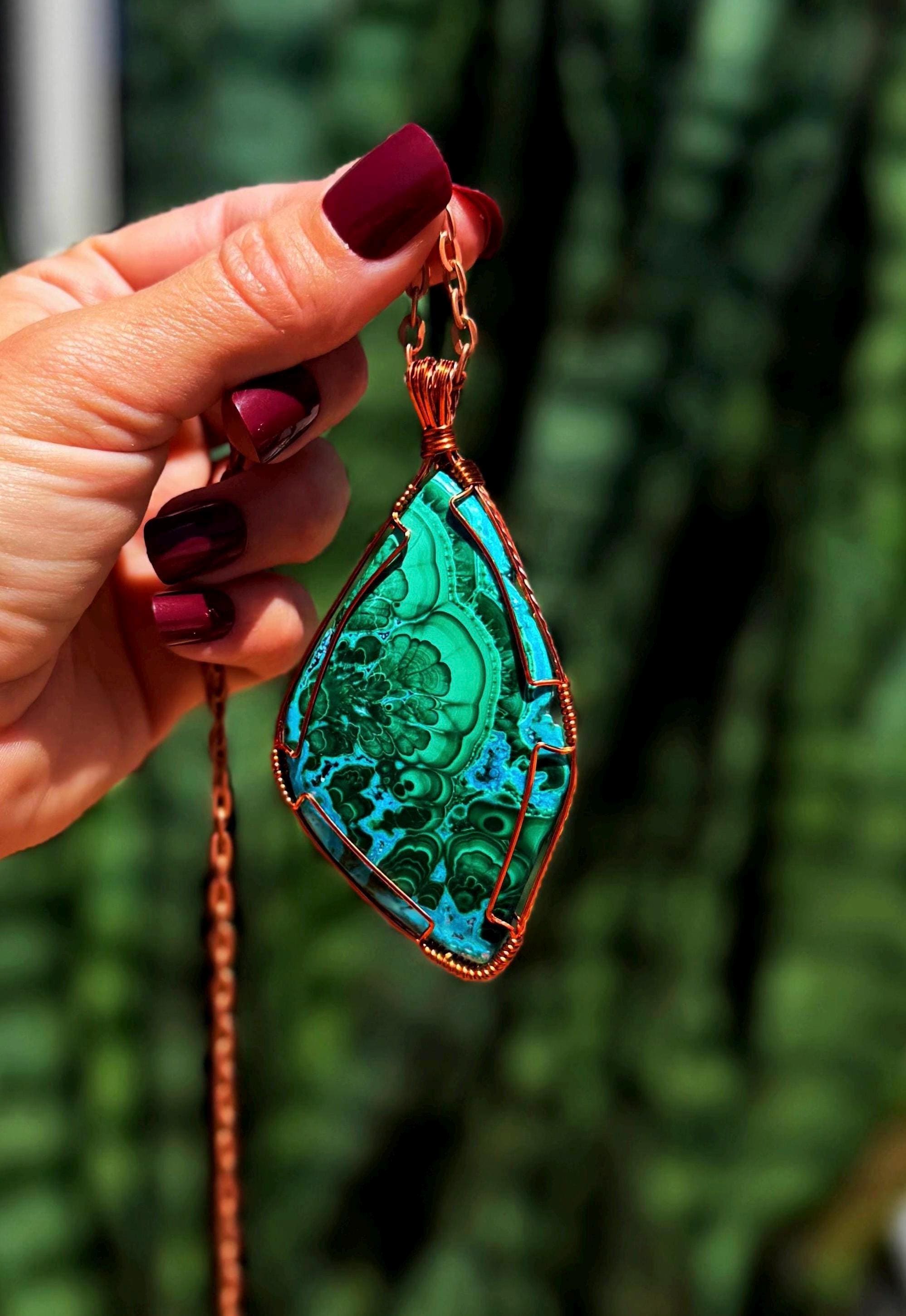 Malachite & Chrysocolla Necklace - For Protection, Healing, And Transformation - Malachite Necklace