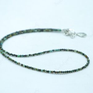 Natural Chrysocolla Necklace, 2mm Faceted Dainty Gemstone Beads, Handmade Blue Green Crystal Choker, Minimalist Jewelry Gift For Loved Ones