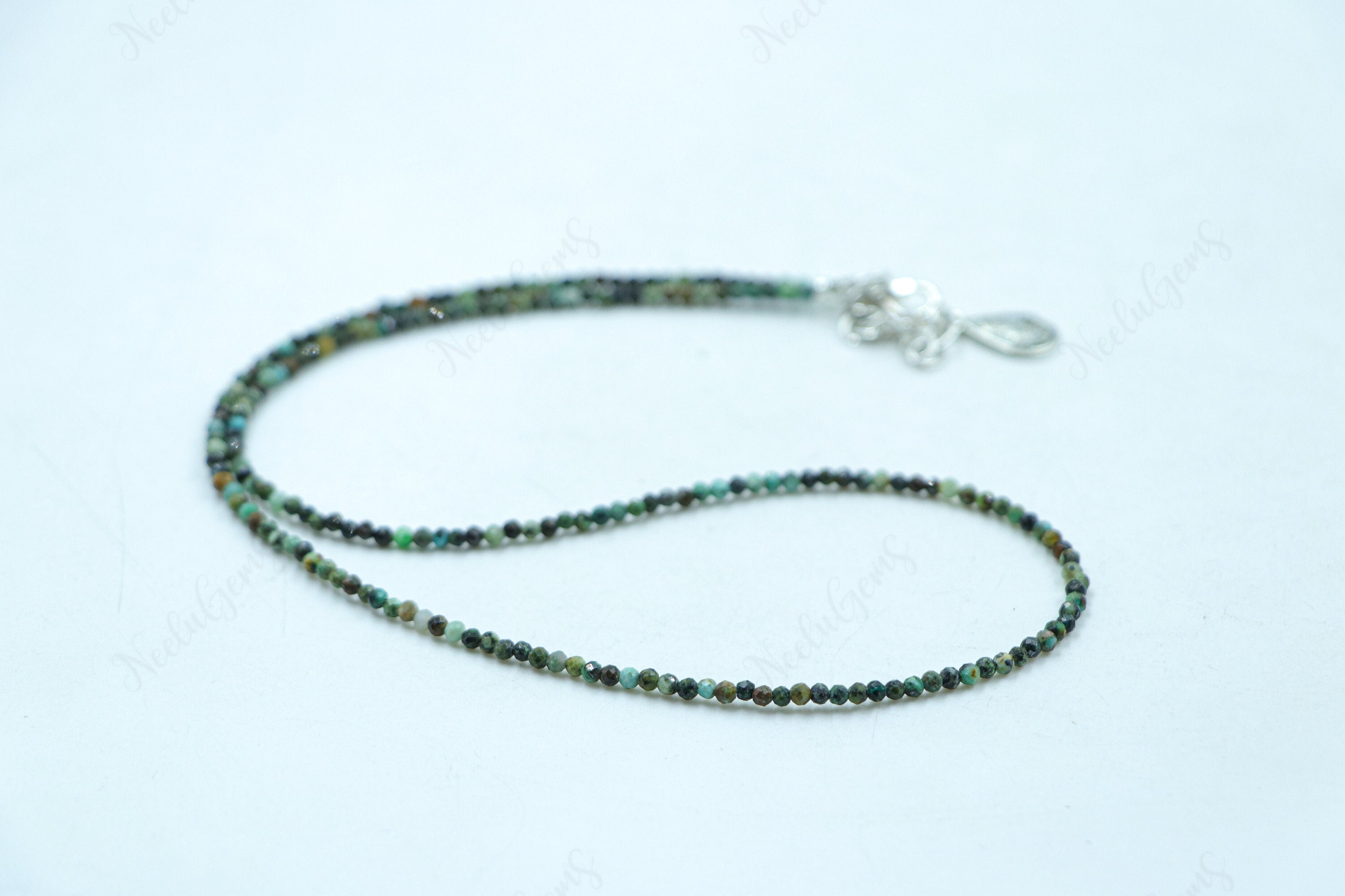 Natural Chrysocolla Necklace, 2mm Faceted Dainty Gemstone Beads, Handmade Blue Green Crystal Choker, Minimalist Jewelry Gift For Loved Ones