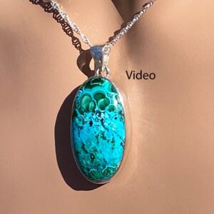 Natural Chrysocolla & Malachite Necklace / May Or August / Sterling Silver / 32.70 X 19.30 Mm Dangle 1 1 / 2 Inch / real Malachite Chrysocolla