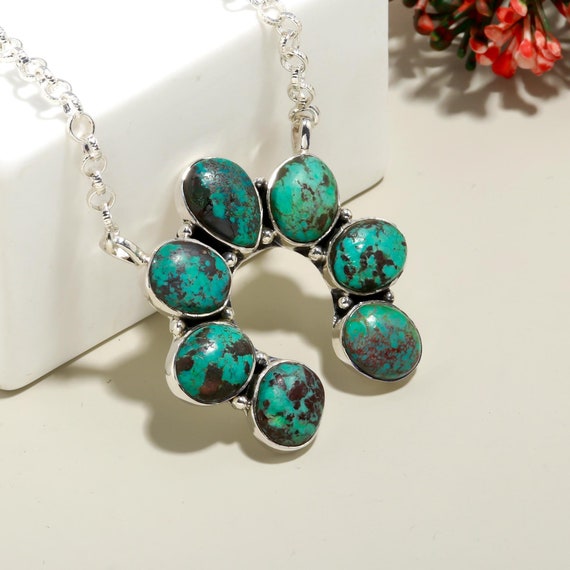 Rare Chrysocolla Necklace: 925 Sterling Silver Gemstone Jewelry