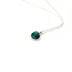 Chrysocolla Silver Plated Necklace 18" Crushed Stone Necklace