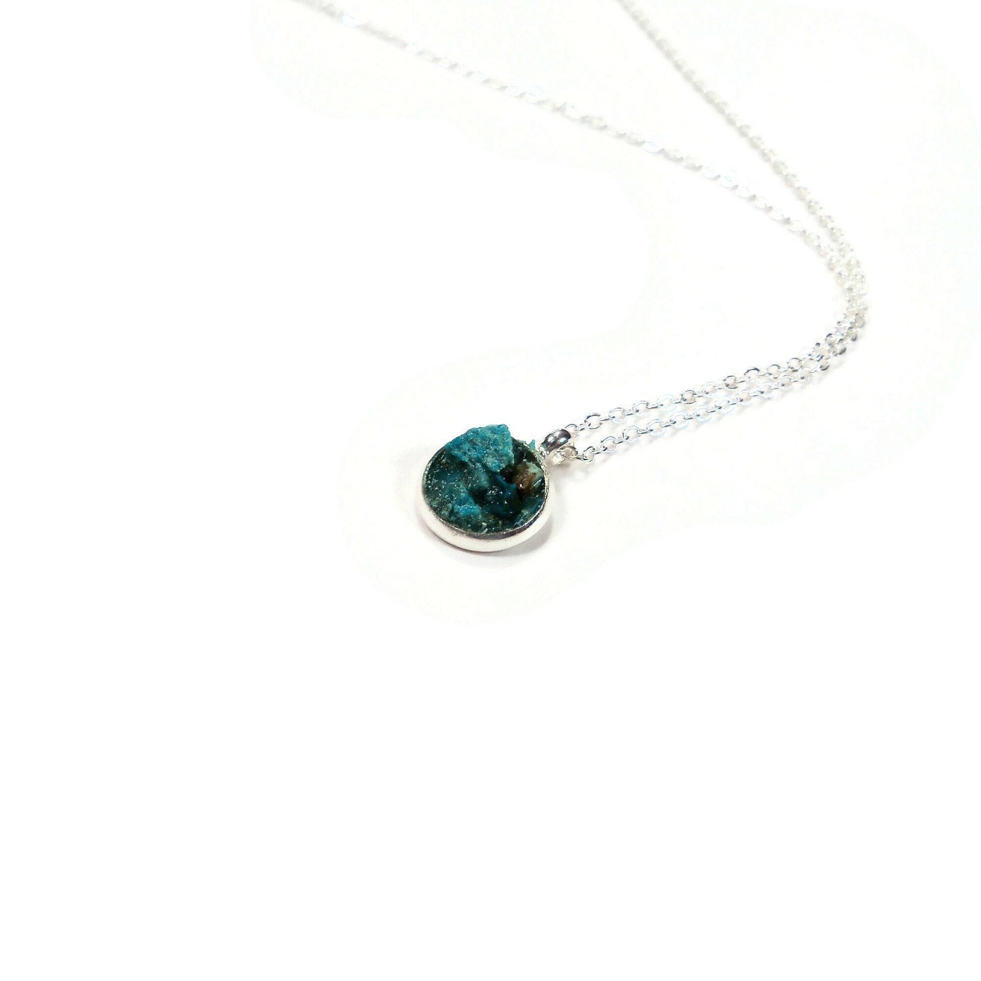 Chrysocolla Silver Plated Necklace 18" Crushed Stone Necklace Chrysocolla Silver Plated Necklace 18" Crushed Stone Necklace