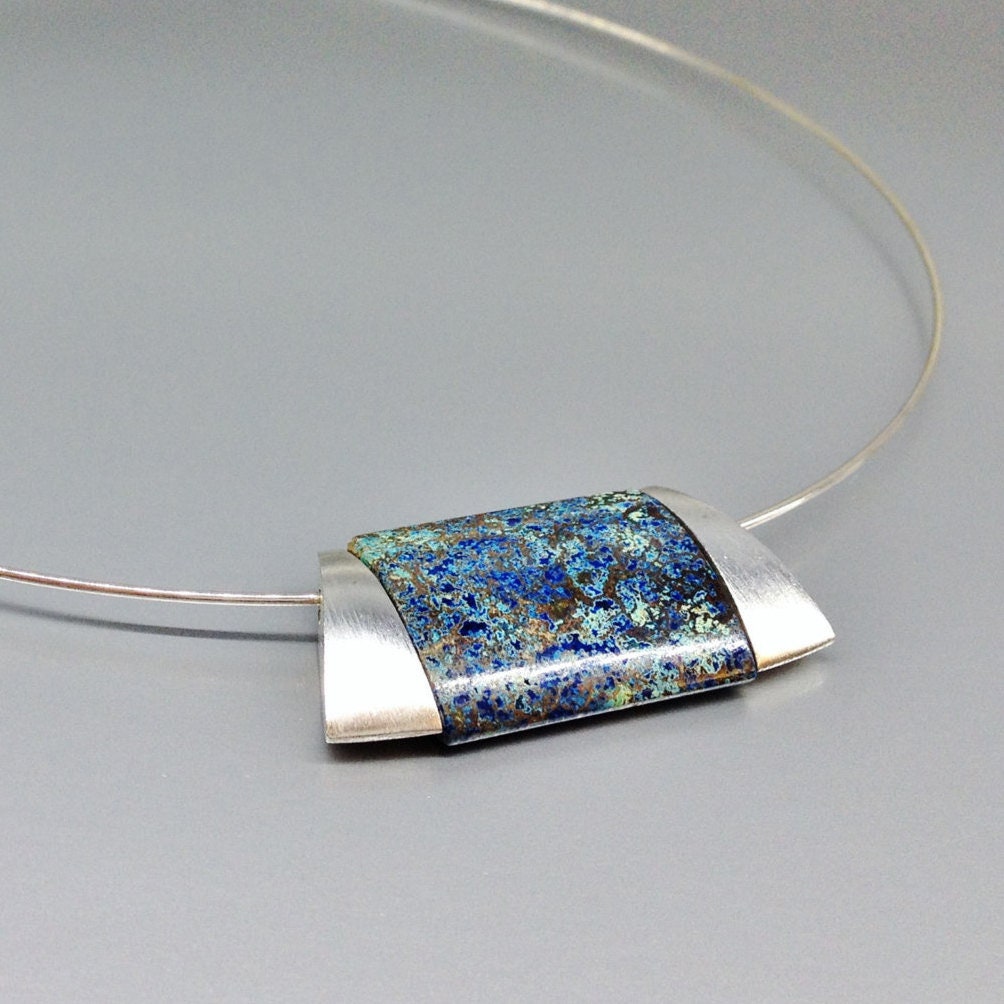 Chrysocolla Necklace With Silver Unique Gift For Her Modern Design Handmade Jewelry With Multi Color Blue Natural Gemstone Ddp Us Paid