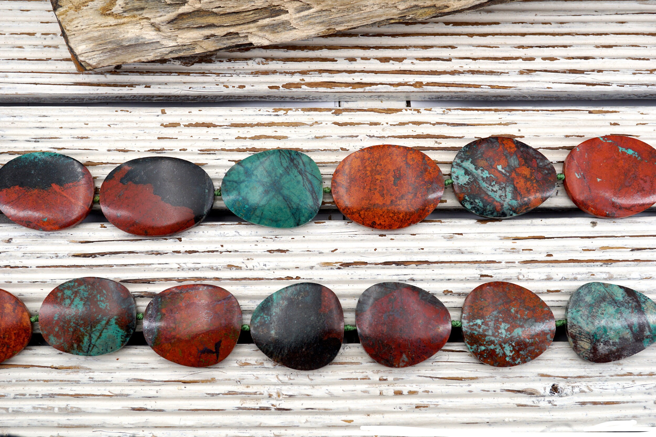 Sonora Sunrise Cuprite Chrysocolla Beads, Rare Gemstone Necklace, 31-33mm