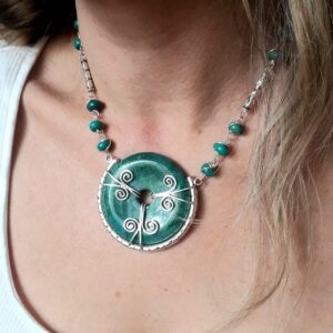 Statement chrysocolla  necklace, handcrafted sterling silver wrap, unique one of a kind  bohemian necklace, gift for special birthday