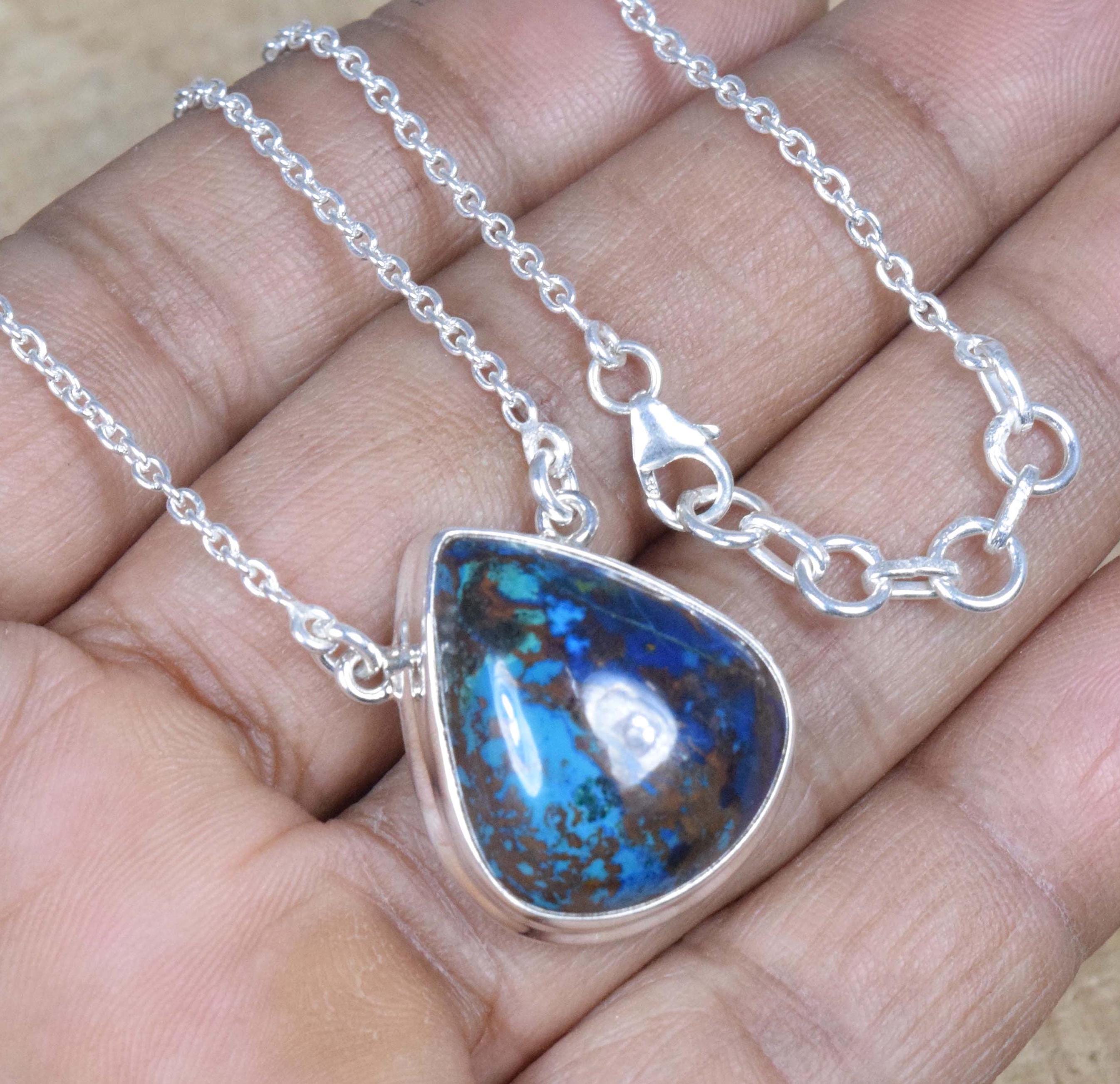Chrysocolla Sterling Silver Necklace: December Birthstone Jewelry
