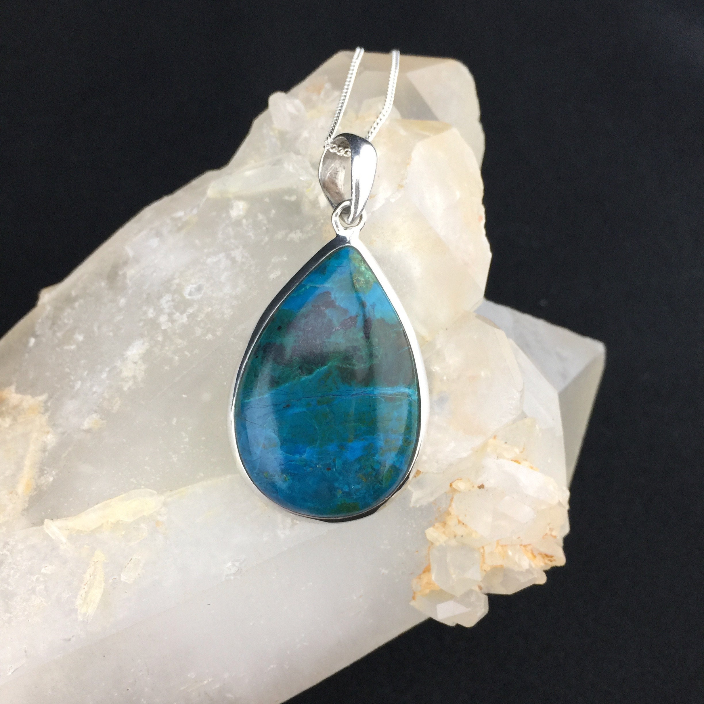 True Blue! Chrysocolla And Sterling Silver Necklace (1-1)