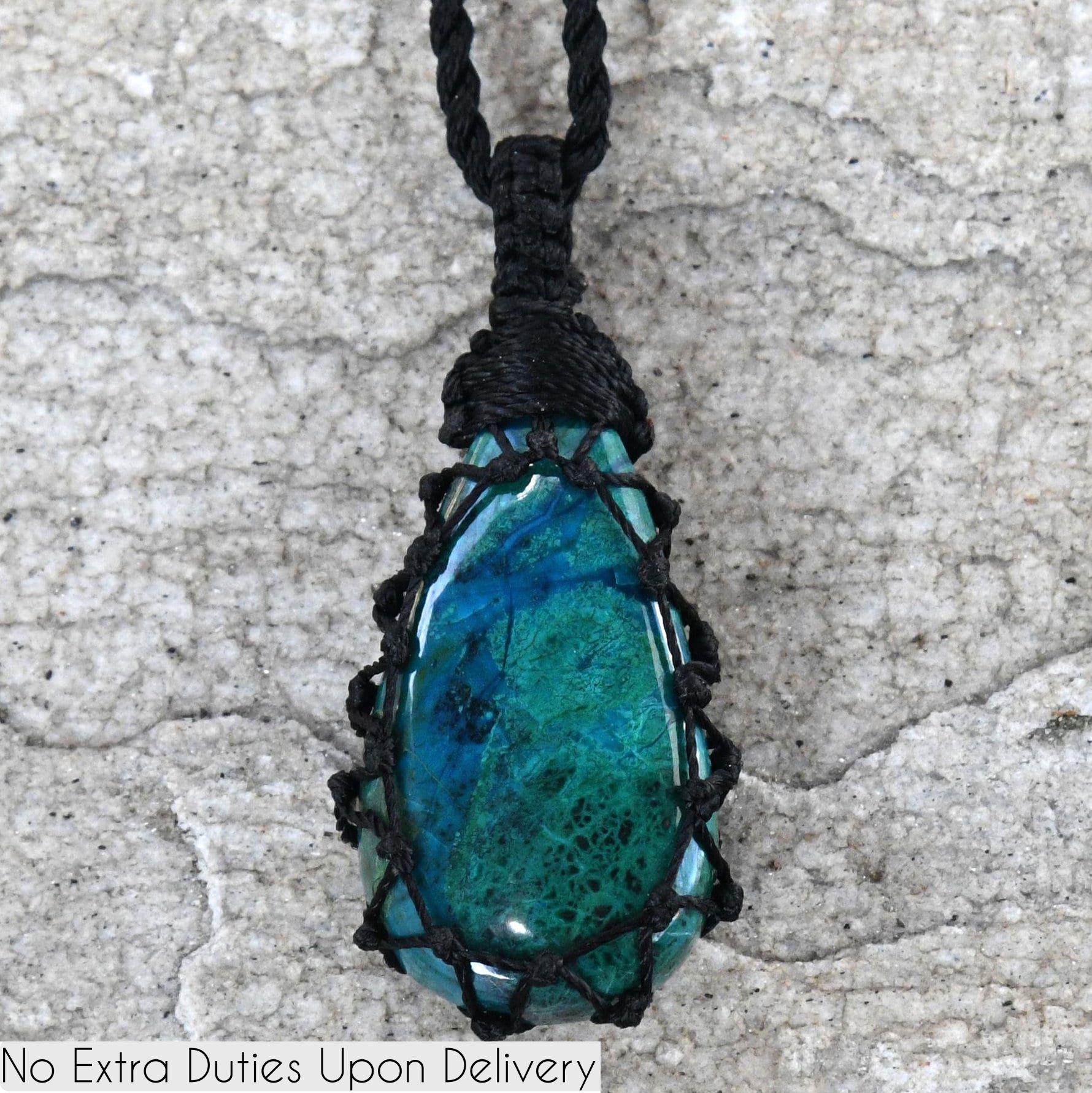 Turquoise Jewelry- Genuine Chrysocolla Malachite Necklace For Women /men, Bohemian Jewelry, Unique Green- Blue Stone Necklace, Birthday Gift