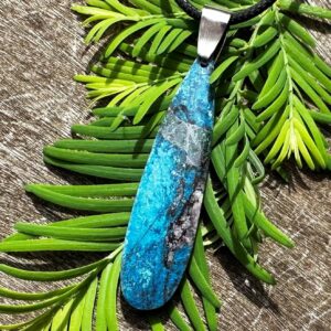 Unisex Chrysocolla, Stainless Steel, Healing Stone Necklace with Positive Energy!