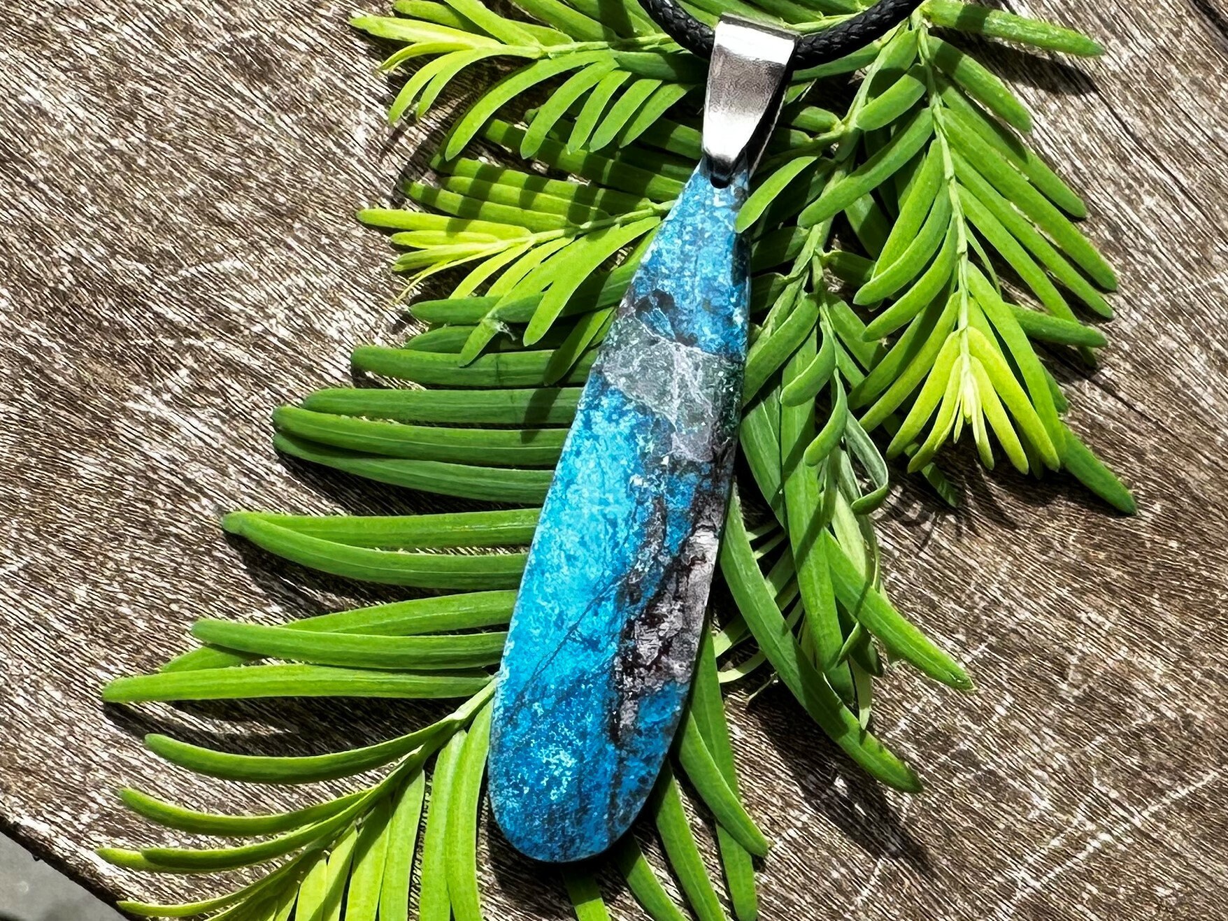 Unisex Chrysocolla, Stainless Steel, Healing Stone Necklace With Positive Energy!