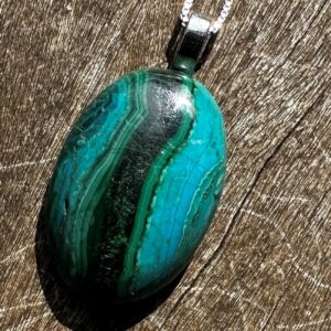 Unisex Chrysocolla, Stainless Steel, Healing Stone Necklace with Positive Energy!