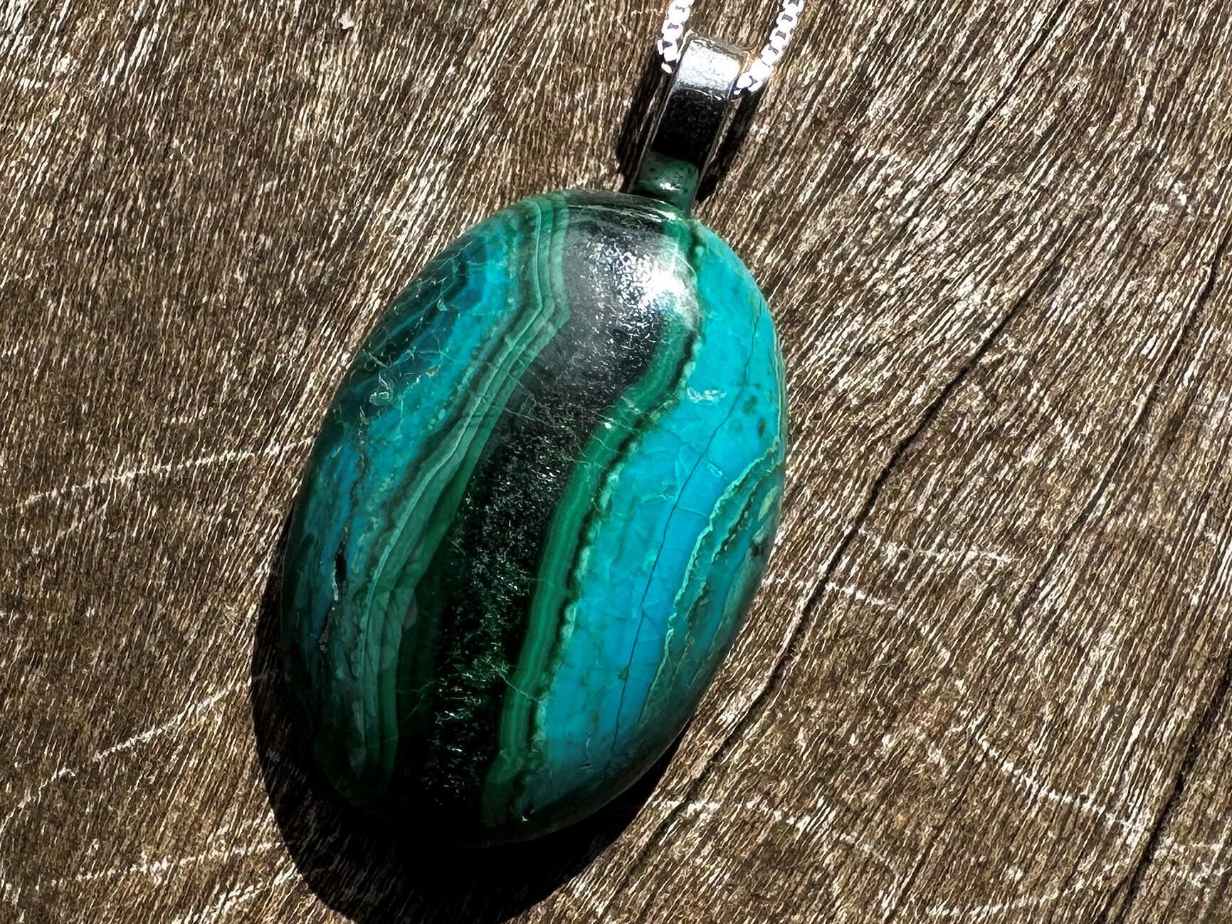 Unisex Chrysocolla, Stainless Steel, Healing Stone Necklace With Positive Energy!
