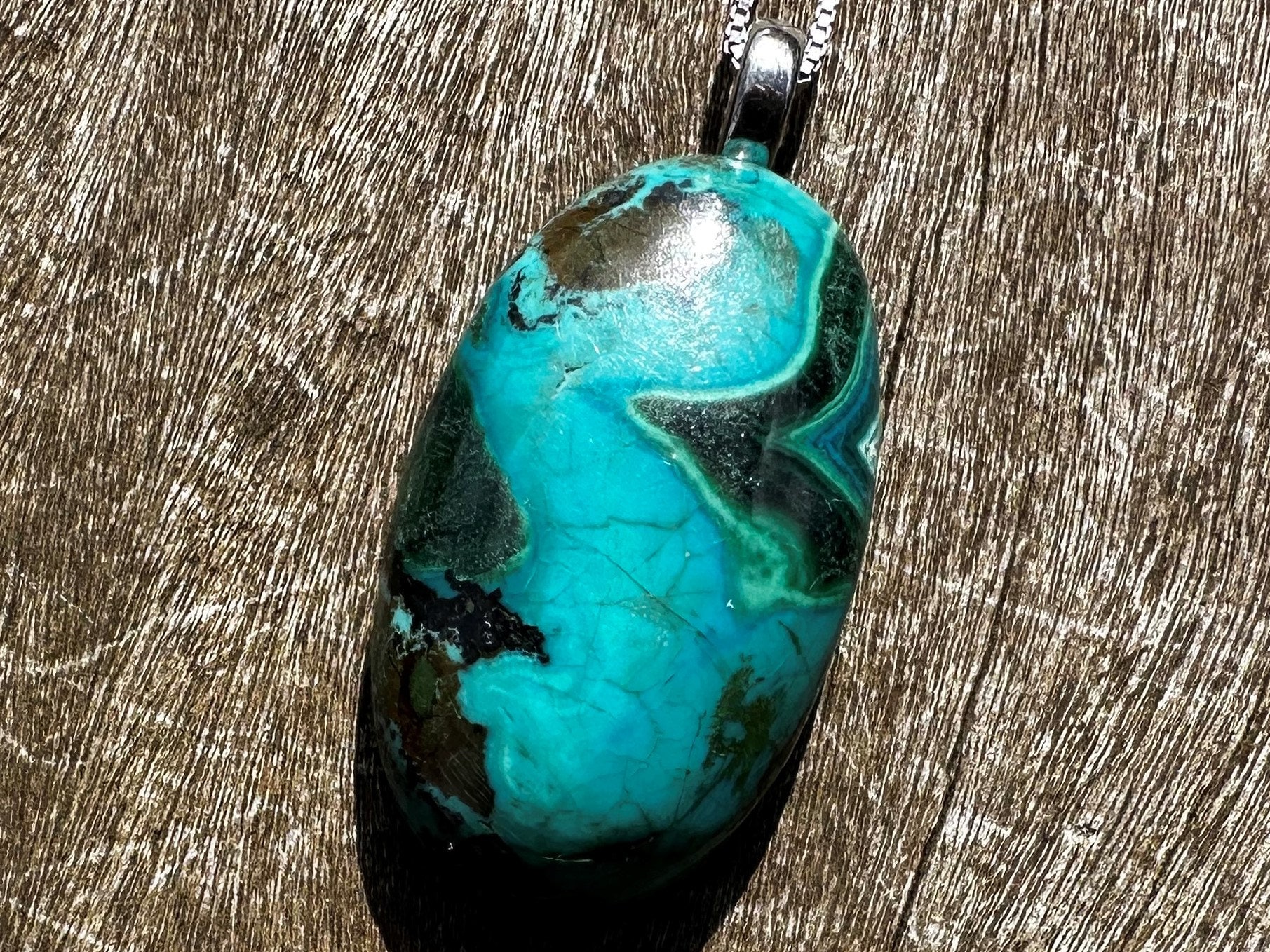 Unisex Chrysocolla, Stainless Steel, Healing Stone Necklace With Positive Energy!