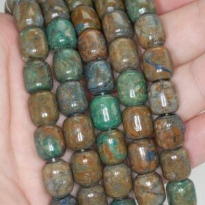 11X10mm Brown Green Chrysocolla Quantum Quattro Gemstone Grade AB Drum Barrel Loose Beads 7.5 inch Half Strand (90188503-674)