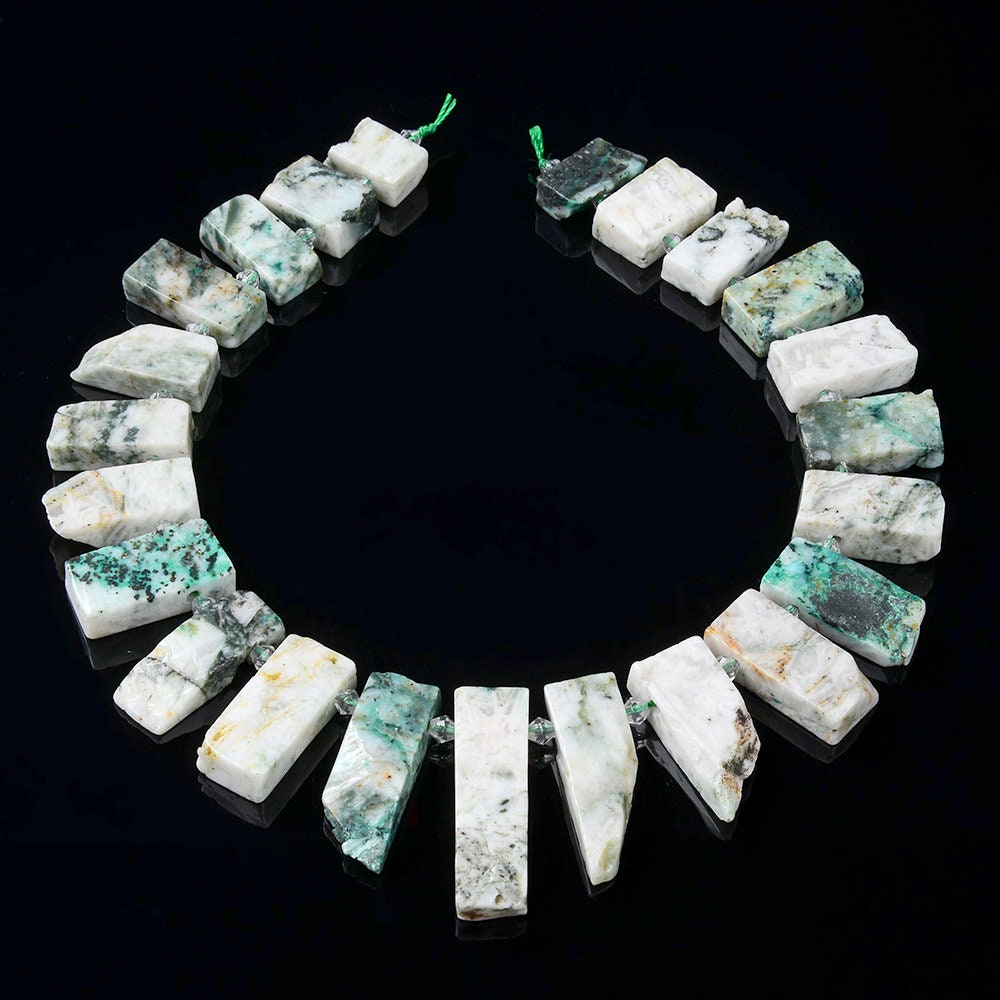 55x14-22x13mm Natural Fynchenite Phoenix Stone Chrysocolla Gradated Slice Stick Points Loose Beads 15.5 Inch Full Strand (80016526-s14)